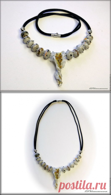 Утренний туман - серый, ожерелье, колье, бусы, lampwork, лэмпворк, подарок, подарок девушке, primavera