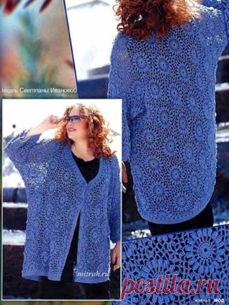 Жакет-кимоно из шестиугольников крючком