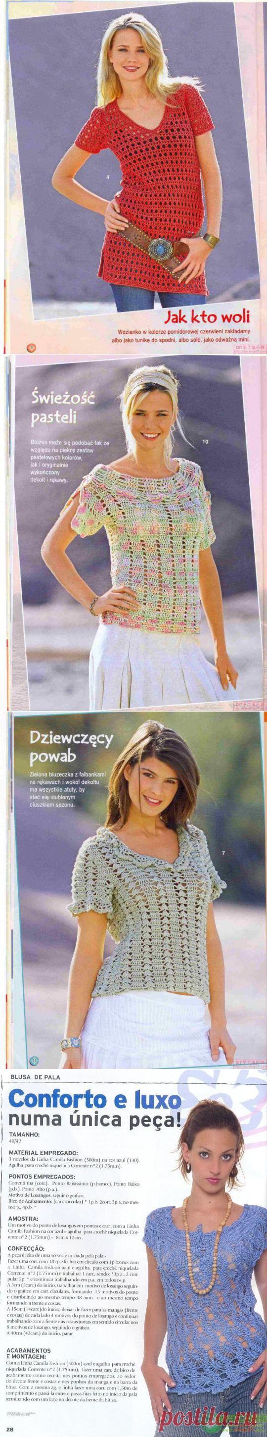 Летние топы, пуловеры крючком. Подборка. Схемы. / 冬日里的梅的日志 - 网易博客