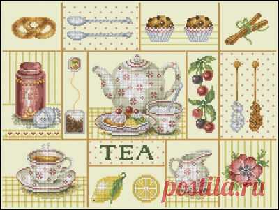 Lanarte 34311 Tea Collage- схема для вышивки крестом семплер Чаепитие