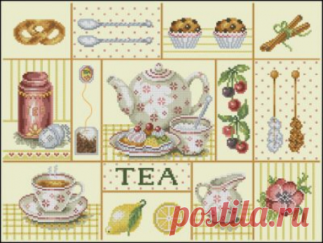Lanarte 34311 Tea Collage- схема для вышивки крестом семплер Чаепитие