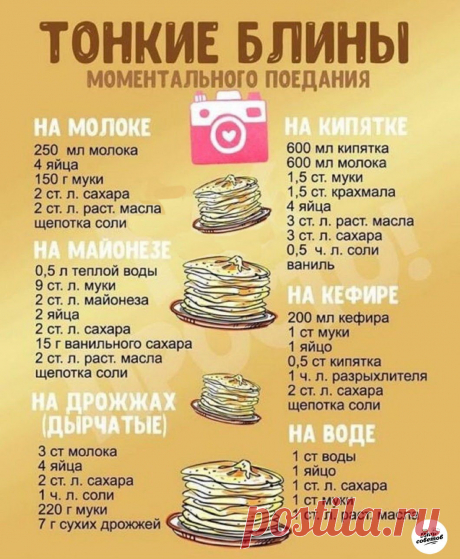 МЫ СОБРАЛИ ДЛЯ ВАС НЕСКОЛЬКО РЕЦЕПТОВ ТОНКИХ БЛИНЧИКОВ.
ПРИЯТНОГО АППЕТИТА