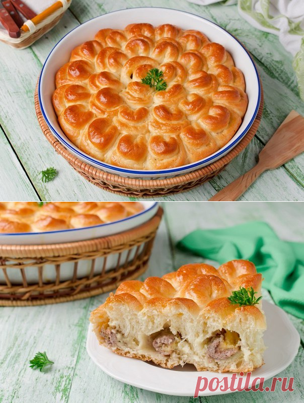 Пирог с мясом "Хризантема".