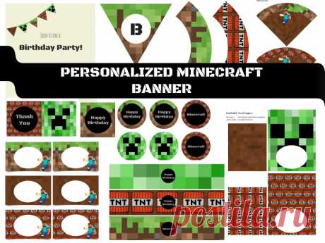 БЕСПЛАТНО Minecraft Знамени &amp; Toppers - Baby Shower Идеи - Темы