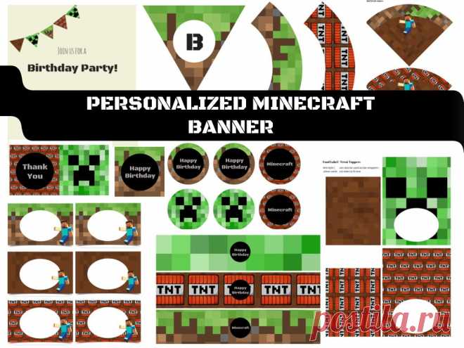 БЕСПЛАТНО Minecraft Знамени & Toppers - Baby Shower Идеи - Темы