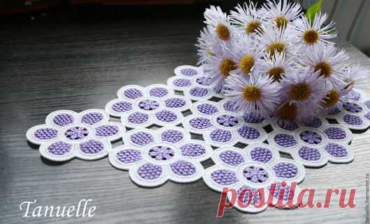 Купить Салфетка кружевная  "Летние цветы" - сиреневый, салфетка кружевная, кружевная салфетка, купить салфетку