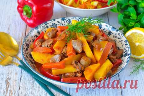 Куриные сердечки с картошкой тушеные рецепт фото пошагово и видео - 1000.menu