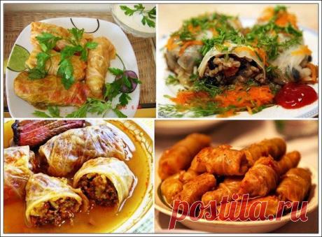 ЛЮБЧИКИ - ГОЛУБЧИКИ !!! **5 топ-рецептов: Русские голубцы, С гречей и куриным фаршем, Долма (с виноград/листьями), Диетические с имбирём, Грибные. *Советы -соусы различные: 1)сметана, зелень, чеснок; 2)кефир, зелень, соль; 3)в блендере -майонез, лук-репка, петрушка, соленый огурец, лим/сок.