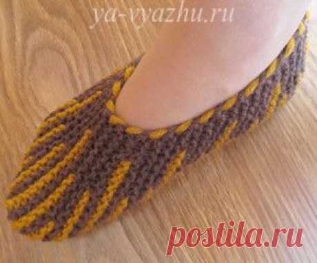 Свяжем тапочки (следки) спицами, используя укороченные ряды. Мастер-класс | Вязальное настроение...