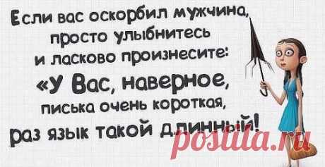 Если меня оскорбит мужчина, то он узнает, что размер его члена не самое ужасное либо великое в его жизни.