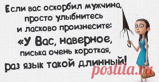 Если меня оскорбит мужчина, то он узнает, что размер его члена не самое ужасное либо великое в его жизни.