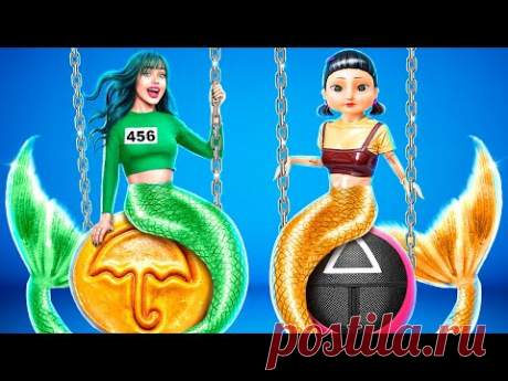 Игра в кальмара 2! Кукла из игры в кальмара стала русалкой! Из ботанши в красотку