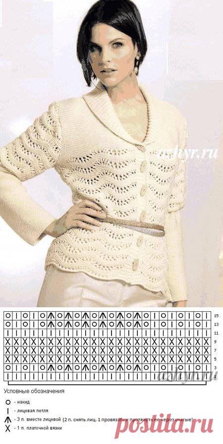 Жакет связанный спицами - "Нежный пион" | Ажур