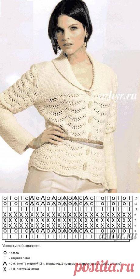 Жакет связанный спицами - &quot;Нежный пион&quot; | Ажур