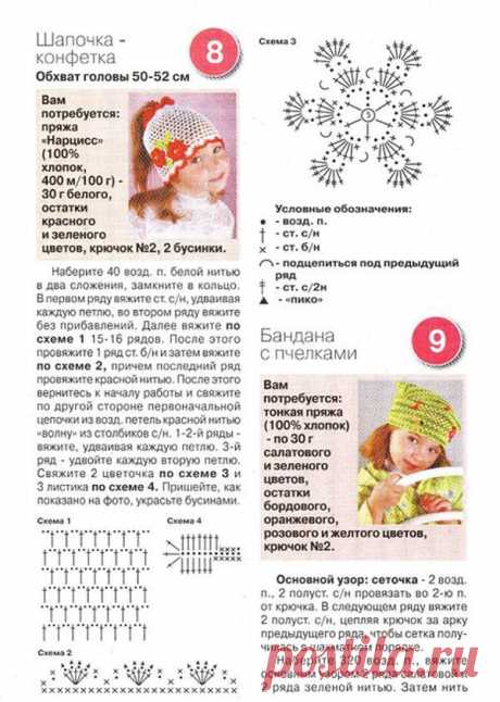 Детские панамки. Схемы вязания / Увлечения и хобби