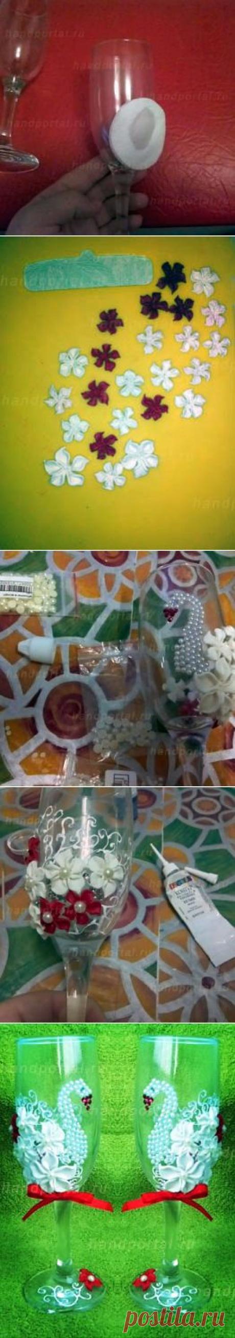 Украшение бокалов на свадьбу своими руками