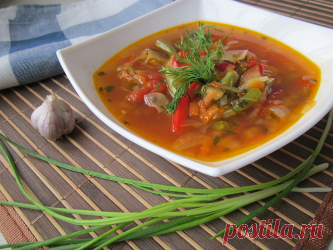 Грибной суп со стручковой фасолью и баклажана