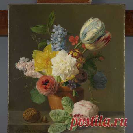 Still Life with Flowers and Nuts, Anthony Oberman, c. 1830 - Rijksmuseum