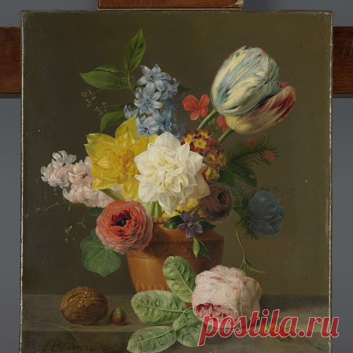 Still Life with Flowers and Nuts, Anthony Oberman, c. 1830 - Rijksmuseum