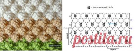 Вязание узора &quot;Попкорн&quot; крючком