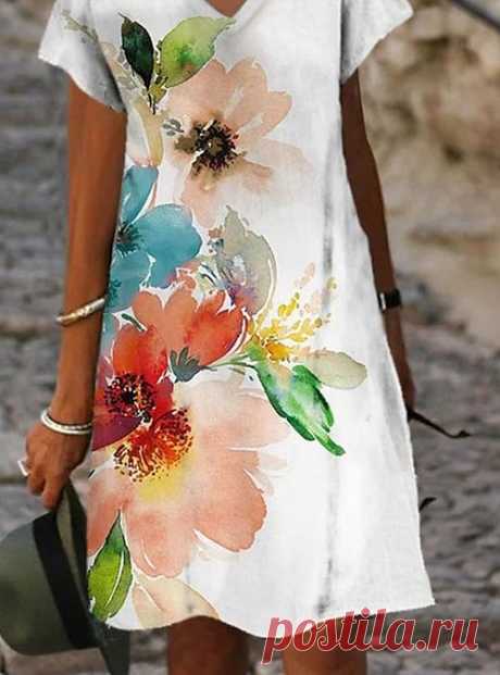 Mulheres Vestido casual Vestido de turno Vestido floral Vestido midi Branco Manga Curta Floral Imprimir Primavera Verão Decote V Casual Final de semana 2023 S M L XL XXL 3XL de 2024 por $26.99