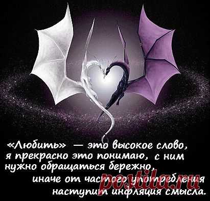 (Эрленд Лу. Лучшая страна в мире)
«Любить» — это высокое слово, я прекрасно это понимаю, с ним нужно обращаться бережно, иначе от частого употребления наступит инфляция смысла.