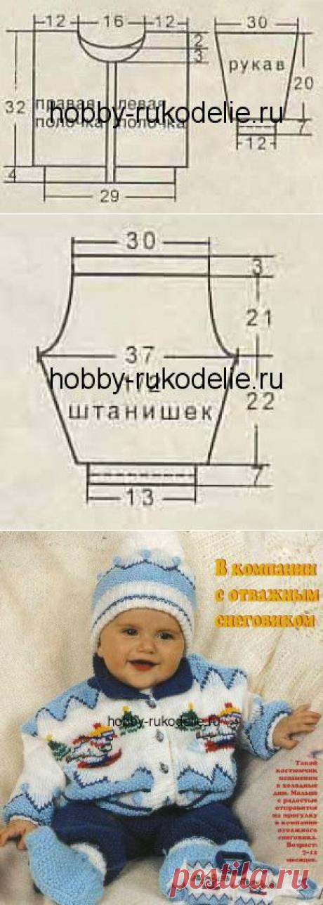 Хобби (рукоделие своими руками): вышивка, вязание » Архив блога » Комплект с мотивом «отважный снеговик» (башмачки, кофта, штаны, шапка)
