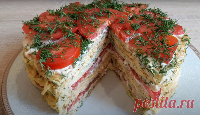 Торт из кабачков с майонезом, чесноком и зеленью