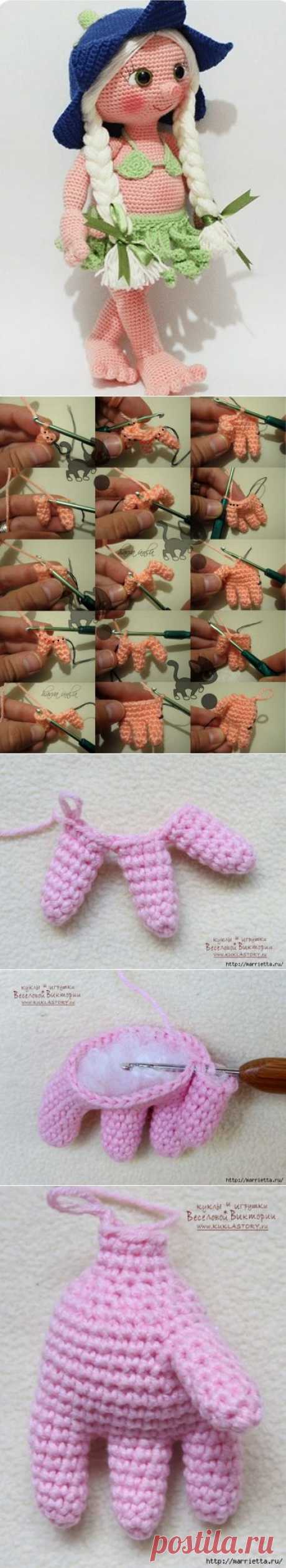 Как связать крючком ручки с пальчиками для куклы