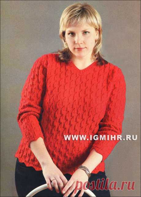 Мода plus. Цвет имеет значение: красный шерстяной пуловер. Спицы