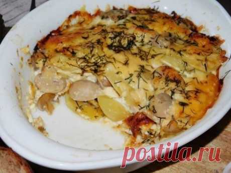 ​Картофель в духовке с сыром и грибами