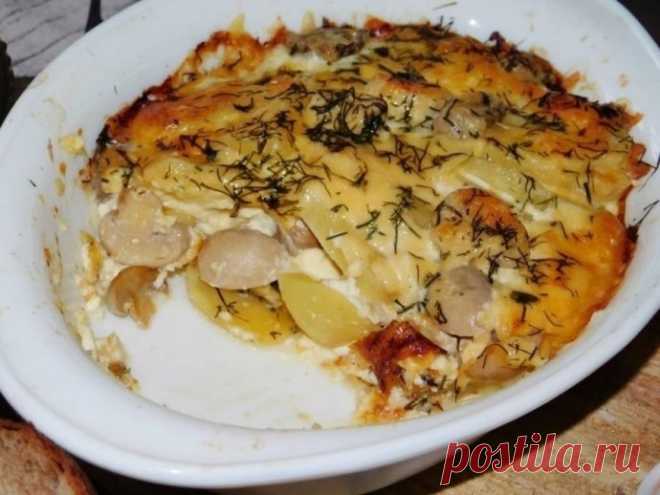 ​Картофель в духовке с сыром и грибами