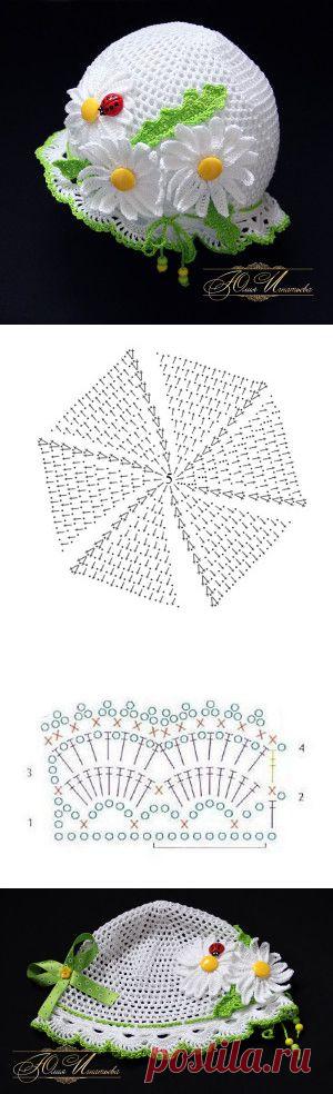 Вязаная панама - Панама "Букет ромашек" | Волшебная петелька