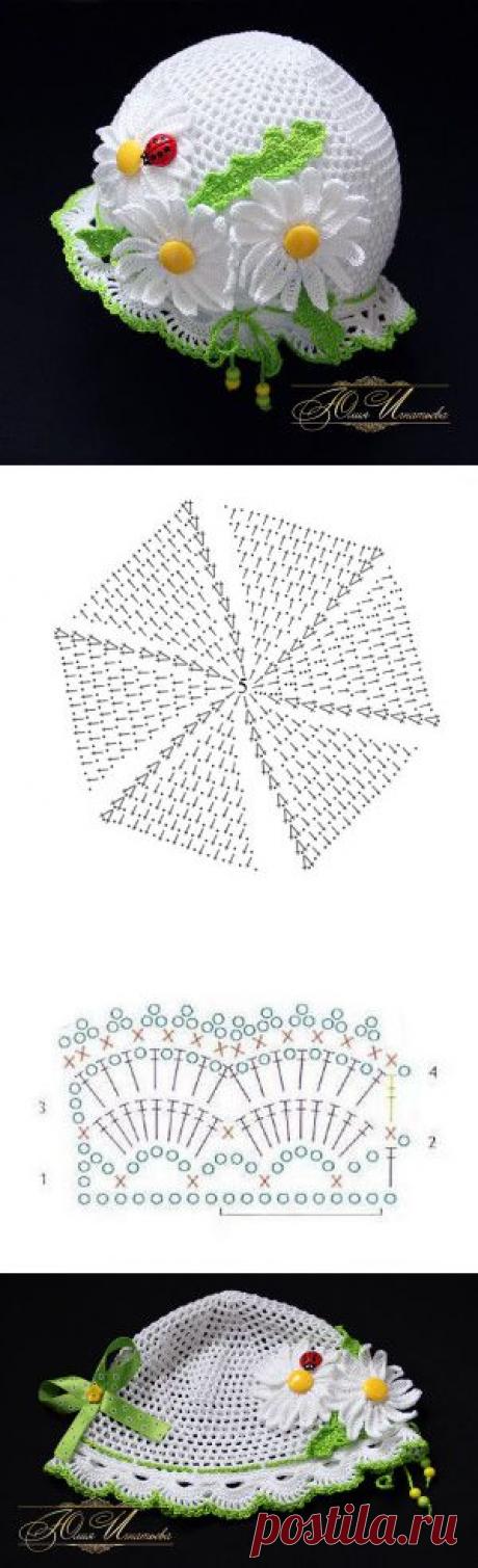 Вязаная панама - Панама &quot;Букет ромашек&quot; | Волшебная петелька