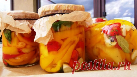 Оригинальная закуска — Маринованный болгарский перец с хреном (коренья).