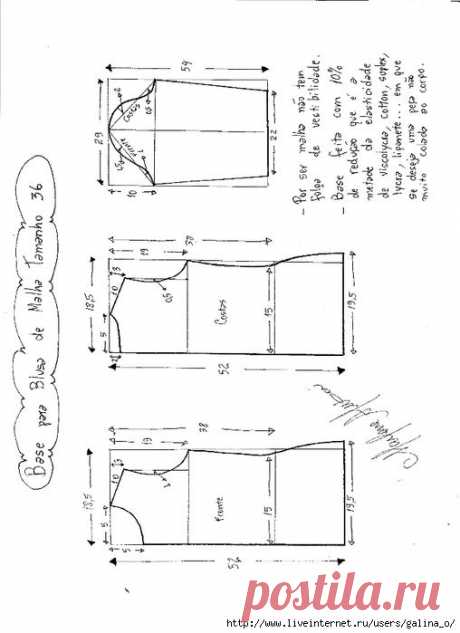 СХЕМА МОДЕЛИРОВАНИЯ ОСНОВЫ ДЛЯ БЛУЗКИ В СЕТКЕ.РАЗМЕРЫ 36-56.