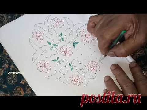Kolam | Easy Rangoli | Muggulu | Rangoli with Bird Design By Amma Arts