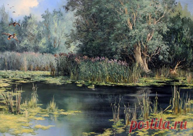 "тихая заводь" масло \ холст \ 50х70  авторская