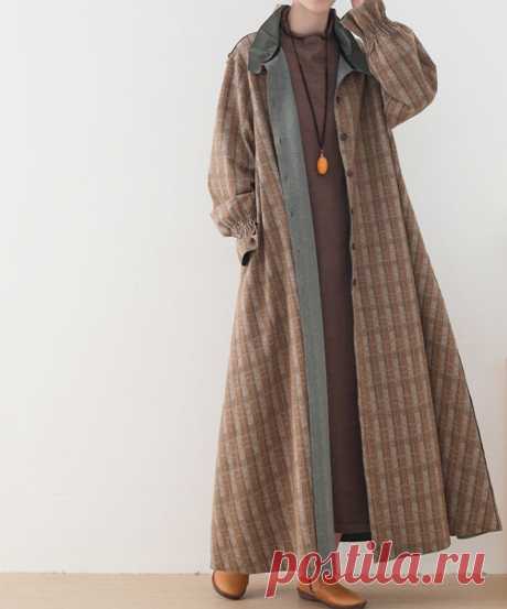 Women Loose Fitting long coat Autumn Plaid coat Longsleeve | Etsy