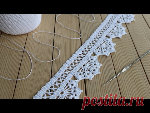 Простая КАЙМА КРЮЧКОМ вяжется в одну сторону МАСТЕР-КЛАСС схема вязания Сrochet lace ribbon tutorial