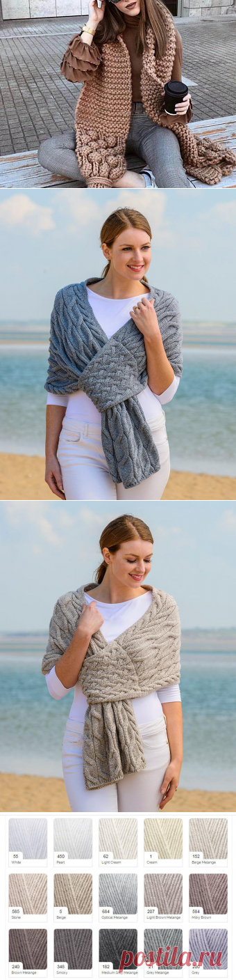 Knit cable shawl Grey knitted scarf Hand knitted scarf women | Etsy