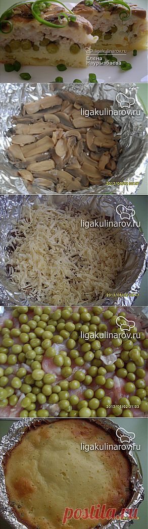 Слоеный пирог с курицей, грибами и рисом – рецепт с фото от Лиги Кулинаров, пошаговый рецепт