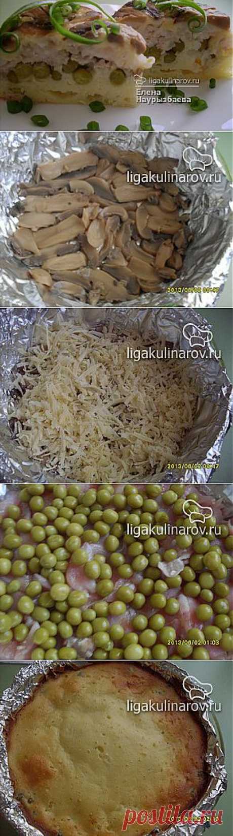 Слоеный пирог с курицей, грибами и рисом – рецепт с фото от Лиги Кулинаров, пошаговый рецепт