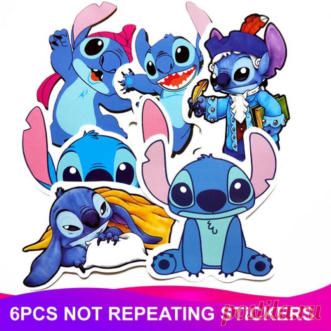 6 шт./упак. мультфильм Стич аниме наклейки водонепроницаемый гитара Чемодан для скейтборда скрапбукинга девушка забавная граффити наклейка детская игрушка|Наклейки| | АлиЭкспресс