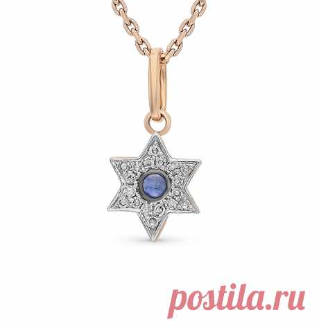 Золотая подвеска с бриллиантами и сапфирами: розовое и красное золото 585 пробы, сапфир, бриллиант — купить в интернет-магазине SUNLIGHT, фото, артикул 57892