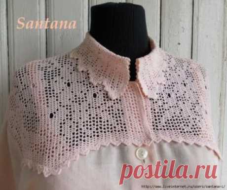 Льняная рубашка с отделкой в филейной технике