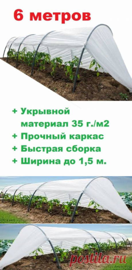 Парник теплица быстровозводимая 6 метров, Прочная устойчивая дуга диметром 20 мм. из поликкарбоната. Края дуг заостреные для комфортного монтажа. Легкость и быстрота монтажа позволит существенно сохранить ваше время. Укрывное покрытие из соверменного нетканного материала Спанбонд плостостью 35 г/кв.м. обеспечивает идеальный микроклимат для рассады внутри парника.