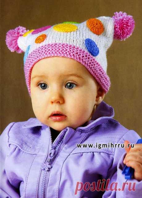 Шапочка «Мыльные пузыри», для малышки 8-12 месяцев. Спицы