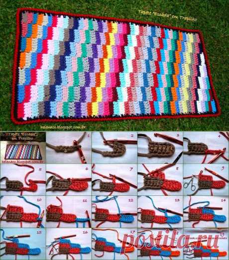 Разноцветный коврик &quot;Лесенка&quot; крючком