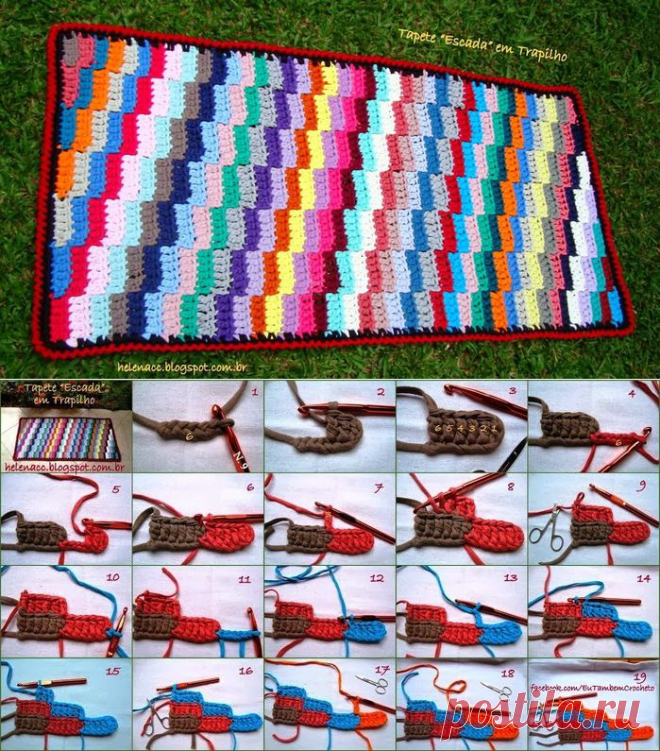 Разноцветный коврик "Лесенка" крючком